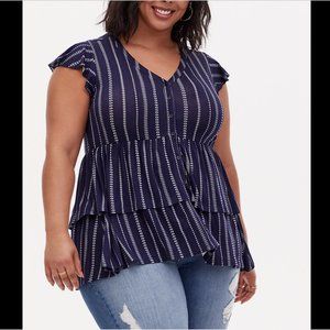 TORRID NAVY WHITE BUTTON FRONT LAYERED BABYDOLL SOFT TOP